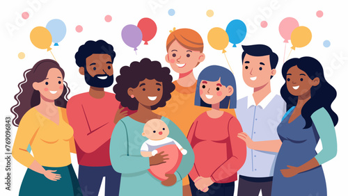 A baby shower with a diverse group of friends and family members gathering to celebrate a couples upcoming adoption and the diversity it will