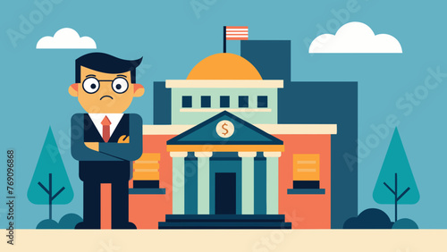 A cartoon illustration of a taxpayer facing off against a giant looming IRS building representing the intimidating nature of tax disputes.