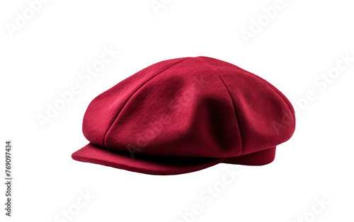 A solitary red hat sits elegantly on a pristine white background