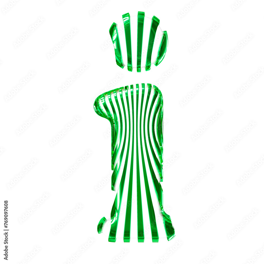 White symbol with green vertical ultra-thin straps. letter i White symbol with green vertical ultra-thin straps. letter i