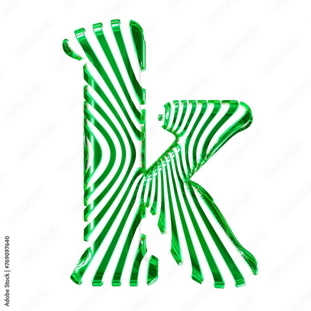 White symbol with green vertical ultra-thin straps. letter k White symbol with green vertical ultra-thin straps. letter k