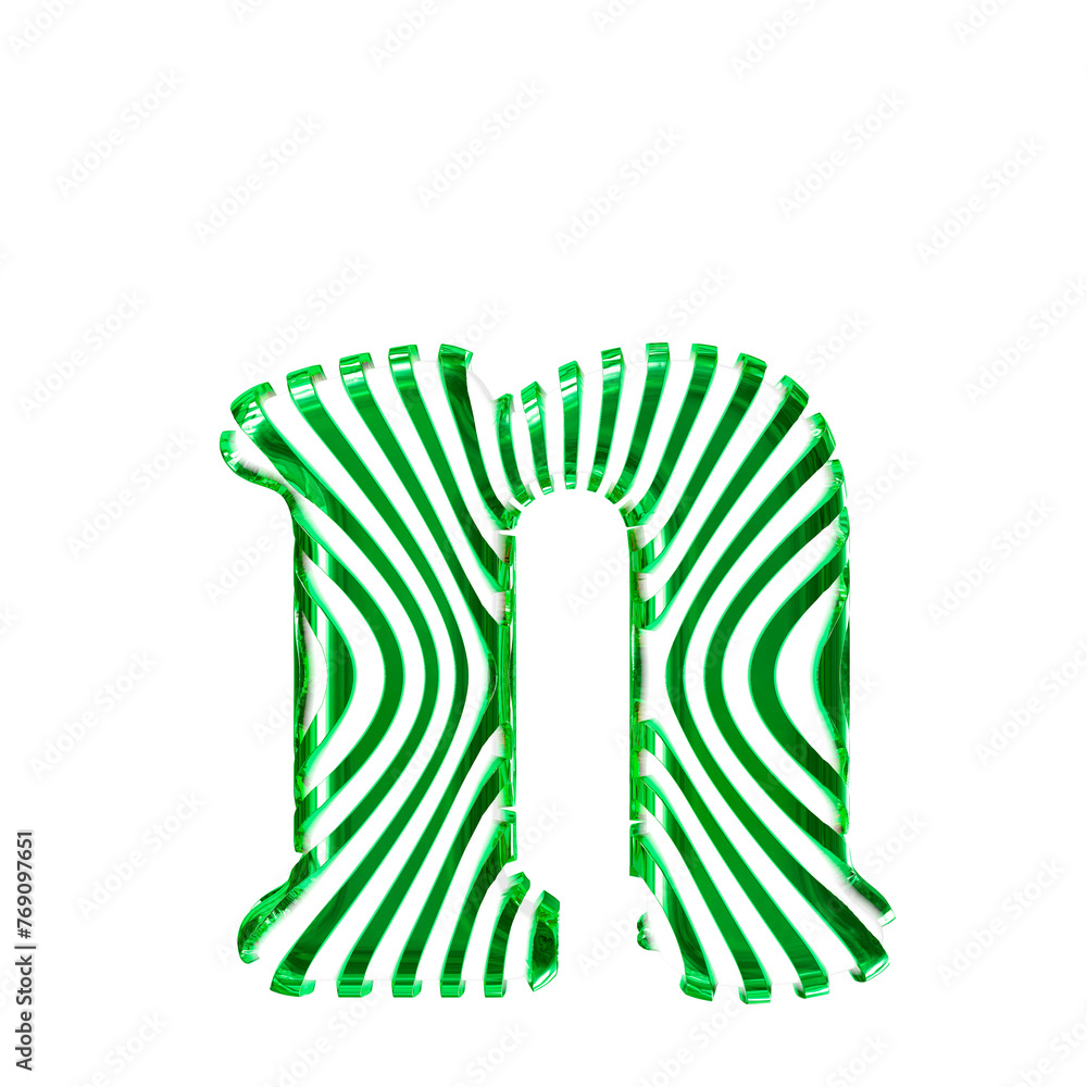 White symbol with green vertical ultra-thin straps. letter n White symbol with green vertical ultra-thin straps. letter n