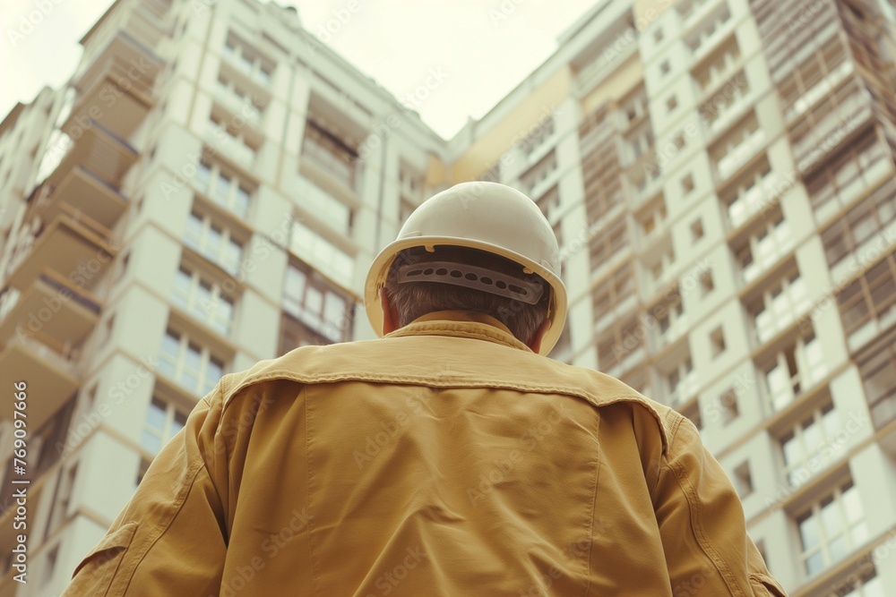 a construction worker back view and looking at the building, a construction worker looking at the building, construction worker, construction project, worker looking at the construction building a construction worker back view and looking at the building, a construction worker looking at the building, construction worker, construction project, worker looking at the construction building