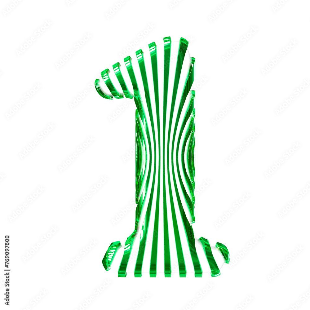 White symbol with green vertical ultra-thin straps. number 1 White symbol with green vertical ultra-thin straps. number 1