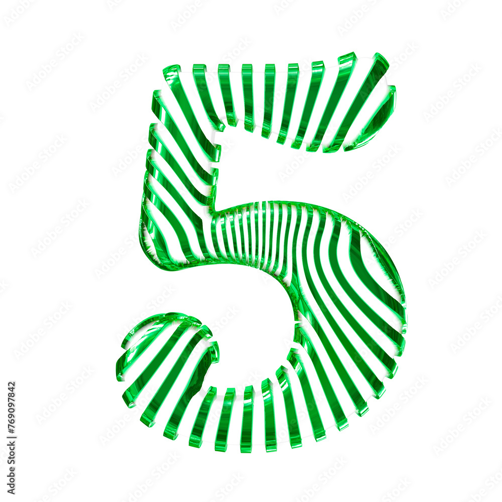 White symbol with green vertical ultra-thin straps. number 5 White symbol with green vertical ultra-thin straps. number 5