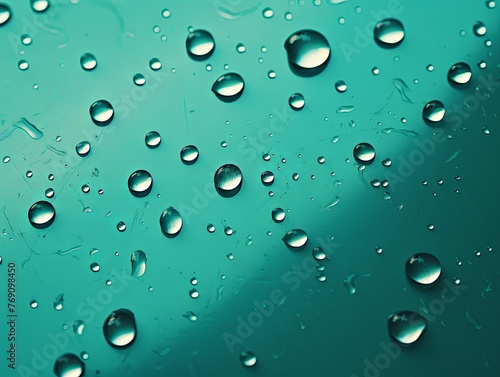 water droplets on all turquoise matte background with copy space and blank pattern for text or photo backgrdrop