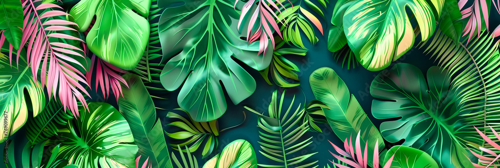 Seamless Tropical Pattern, Exotic Flora and Palm Leaves, Fashionable Textile Design and Botanical Elegance Seamless Tropical Pattern, Exotic Flora and Palm Leaves, Fashionable Textile Design and Botanical Elegance