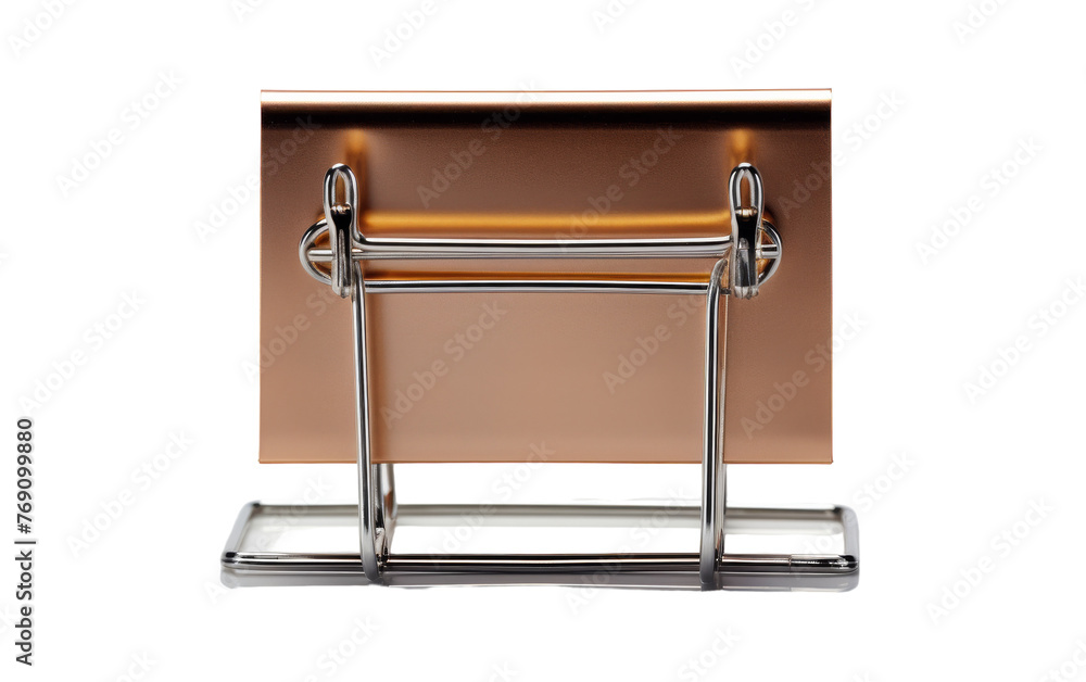 A sleek metal holder with two handles gracefully positioned on a white background A sleek metal holder with two handles gracefully positioned on a white background