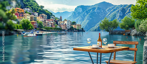 Serene Lake Como View, Iconic Italian Landscape, Varennas Tranquil Waters and Alpine Backdrop