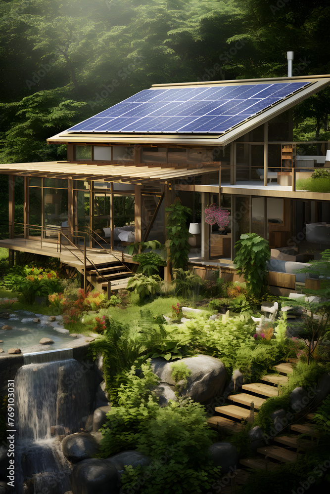 Innovation Meets Sustainability: Architectural Perspective of an Advanced Eco-house Amidst Lush Scenery