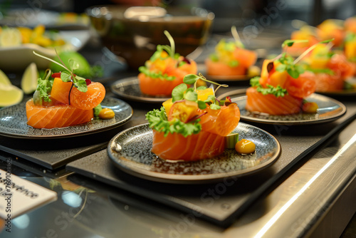 Professional Chefs Plating Salmon Appetizers