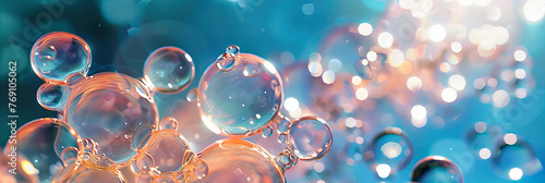 Soap Bubbles Floating on Summer Air, Vibrant Blue Background with Shiny Transparent Spheres, Playful Concept
