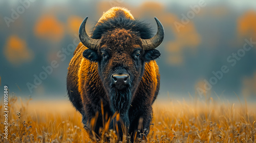 American Bison Grazing on the Plains