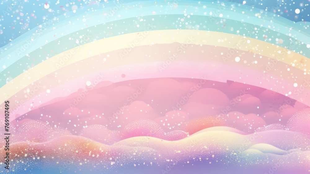 Pastel Rainbow Over Fluffy Pink Clouds in a Dreamy Sky Pastel Rainbow Over Fluffy Pink Clouds in a Dreamy Sky