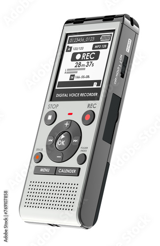 Digital voice recorder, dictaphone. 3D rendering isolated on transparent background photo