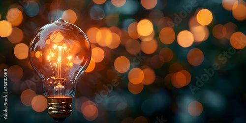 Inspiration and Innovation: A Glowing Light Bulb in a Blurred Background. Concept Innovative Ideas, Illumination, Creative Concepts, Lighting Innovations, Visionary Designs