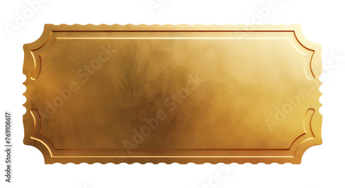 Realistic blank golden luxury ticket or gift certificate isolated on white, empty metallic coupon