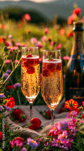 A Summer Champagne Picnic.Summertime Wine and Berries