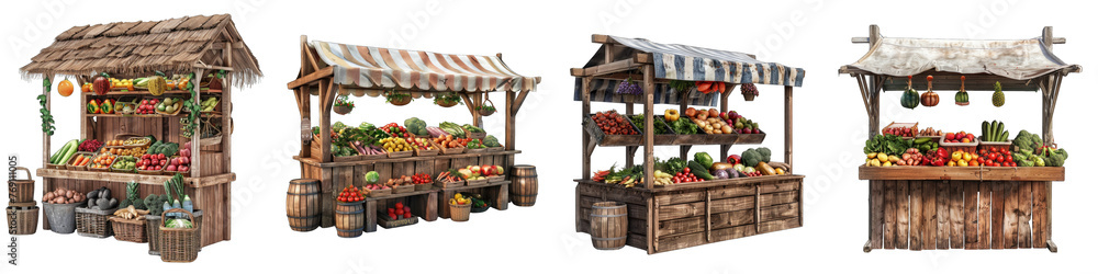 Farmer's market stall with fresh produce Hyperrealistic Highly Detailed Isolated On Transparent Background Png File