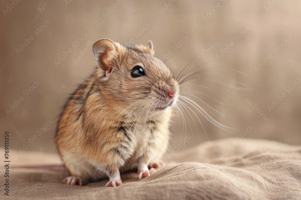 A purebred rodent poses for a portrait in a studio with a solid color background during a pet photoshoot.
A purebred rodent poses for a portrait in a studio with a solid color background during a pet photoshoot.