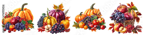 Fall harvest with ripe fruits Hyperrealistic Highly Detailed Isolated On Transparent Background Png File