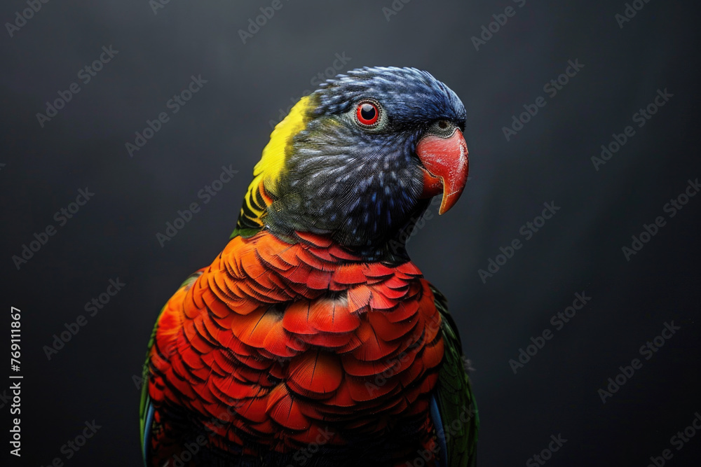 A purebred bird poses for a portrait in a studio with a solid color background during a pet photoshoot.
A purebred bird poses for a portrait in a studio with a solid color background during a pet photoshoot.