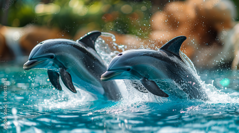 Obraz premium Dolphin Jumps Amidst Aquatic Life