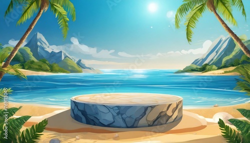 Tropical Tranquility: Pedestal Beauty Water Mockup with Beach Podium