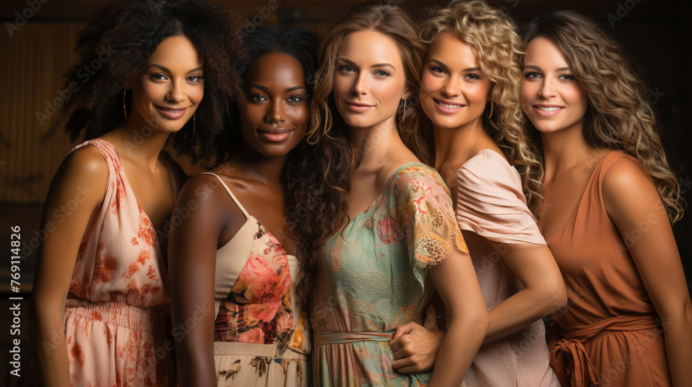 Obraz premium Diverse Women Body Positivity Group. Multicultural Femininity Variety