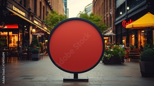 a red sign sitting on the side of a street, no - text no - logo photo