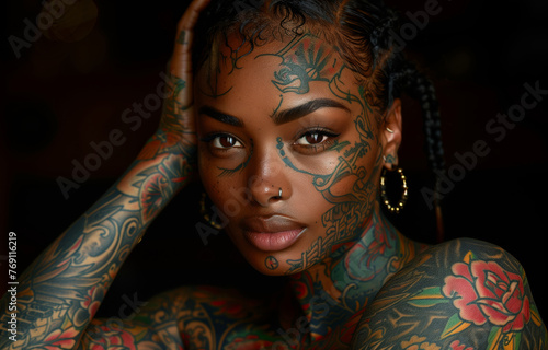 Black woman with skin tattoo
