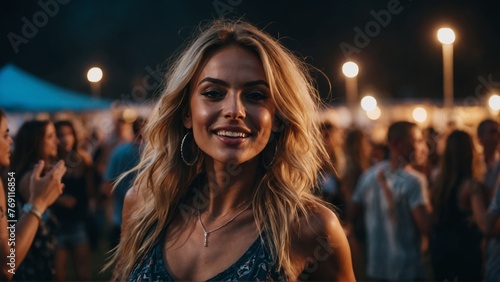 Beautiful woman dancing at a music festival party.