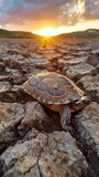 Climate challenge Turtle shell on sun-scorched earth