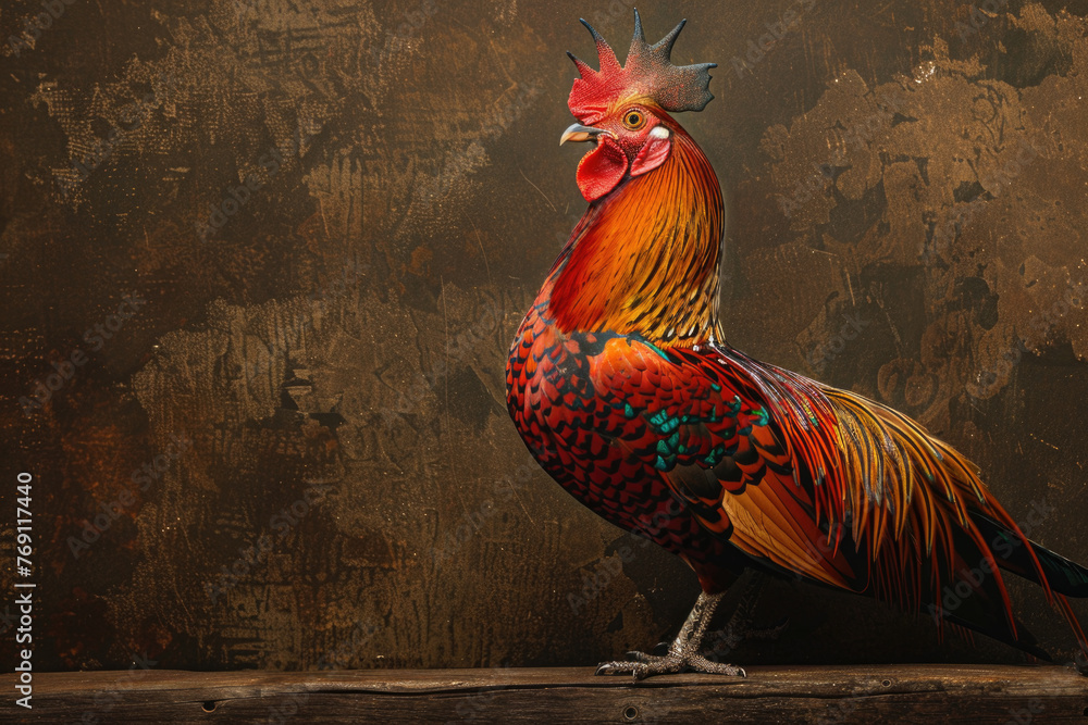 Fototapeta premium A purebred bird poses for a portrait in a studio with a solid color background during a pet photoshoot.