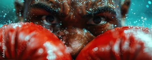 Close-up of a boxers face at the moment of impact from a punch photo