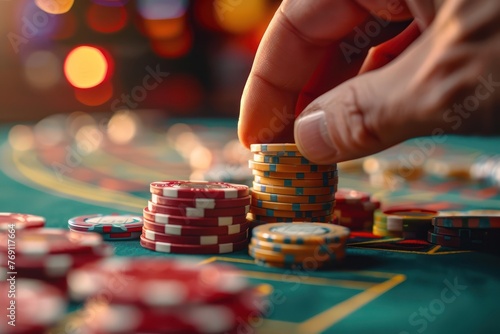 Close-up of a casino chip being placed on a summer holiday special bet spot on a gaming table