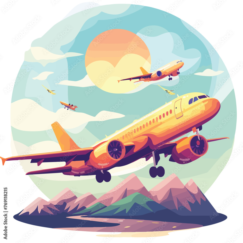 Illustration of travel with airplane editable vector