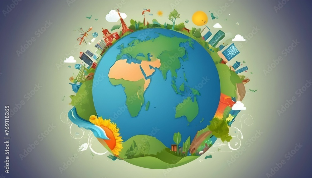 Naklejka premium vector illustration Earth with the different elements concept of World Earth Day created with generative ai