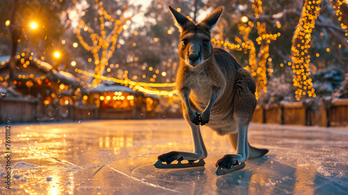 Kangaroo on the Ice Rink. Winter Wonderland Jump
