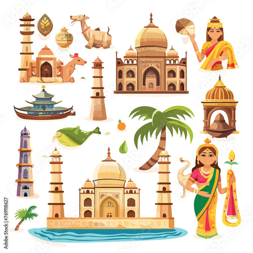 India cultur and travel cartoon vector illustration