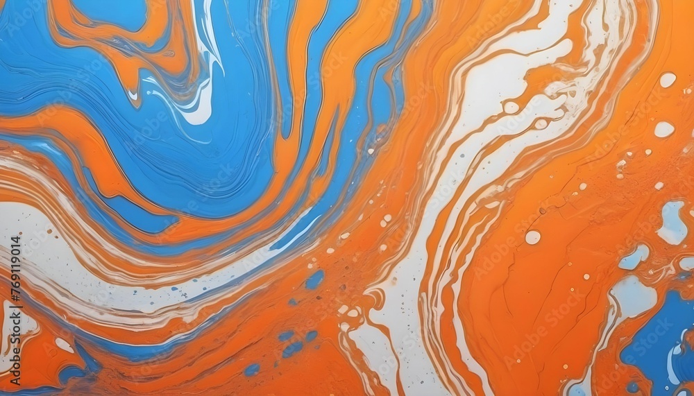 Abstract marbling oil acrylic paint background illustration art wallpaper - Orange blue color with liquid fluid marbled paper texture banner painting texture created with generative ai.
