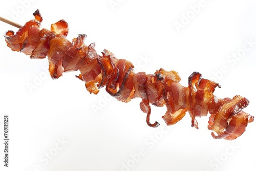 Crispy Bacon Skewers with Caramelized Onions, White Background
