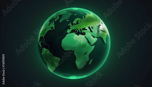 Green planet earth globe, Earth globe in monochromatic green, earth in space, earh day concept created with generative ai. photo