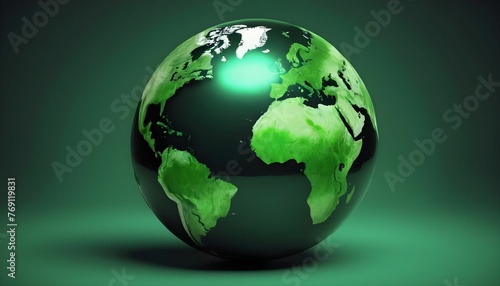 Green planet earth globe, Earth globe in monochromatic green, earth in space, earh day concept created with generative ai.