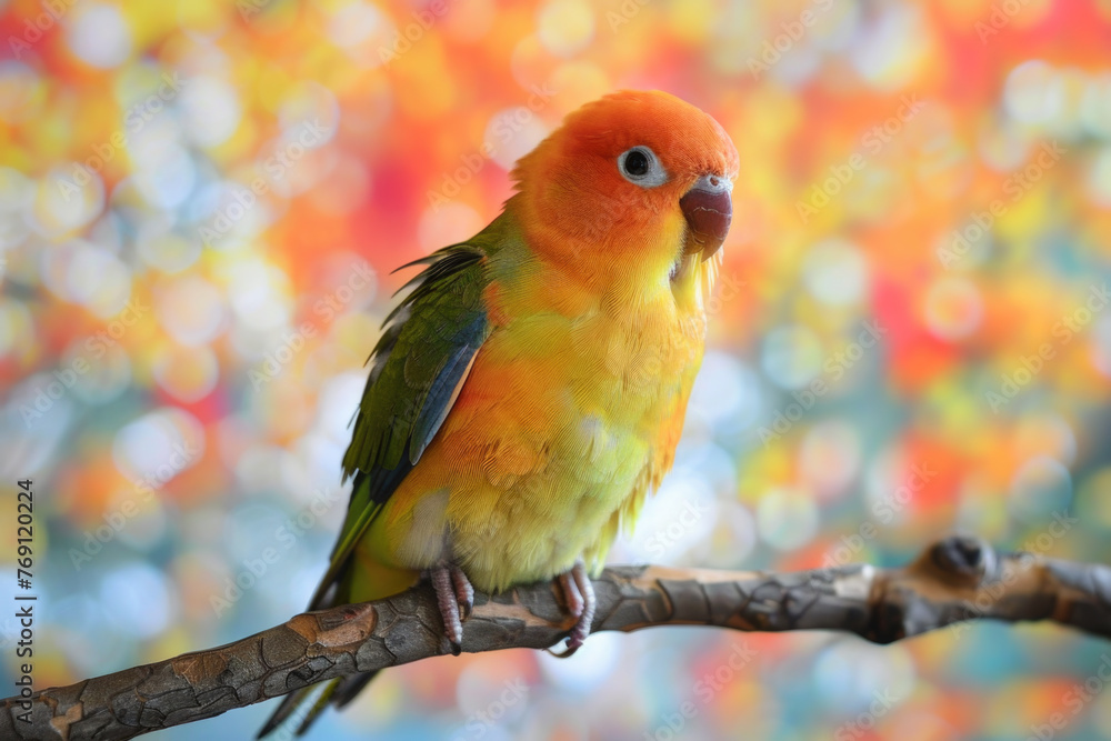 Obraz premium A purebred bird poses for a portrait in a studio with a solid color background during a pet photoshoot.