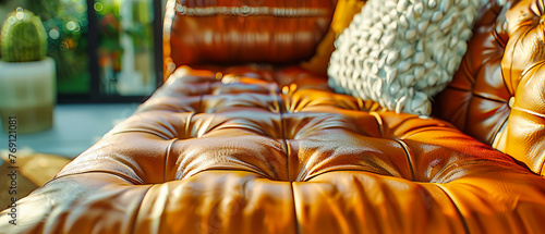 Luxurious Leather Sofa with Textured Upholstery, Elegant Living Room Decor, Vintage and Modern Style