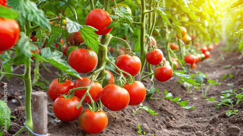 Tomato rows in a commercial greenhouse farm