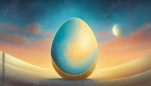 fantasy illuminate blue light easter egg with moon