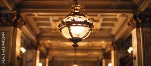 Antique hanging light fixture on the ceiling
