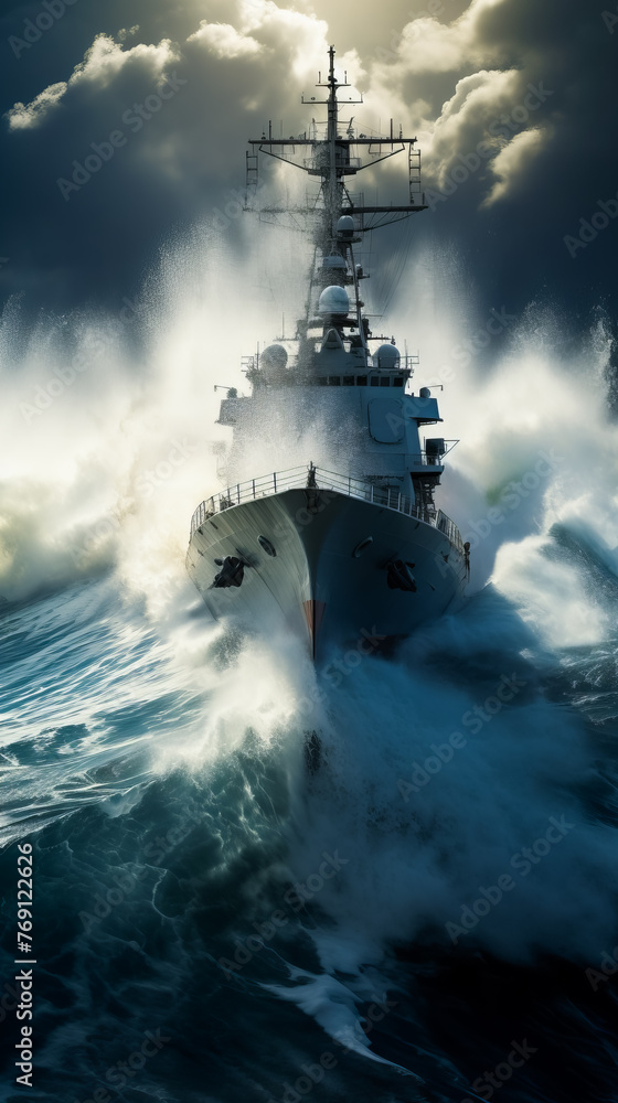 Warship on a Maritime Mission. Navy Warship at Sea Warship on a Maritime Mission. Navy Warship at Sea